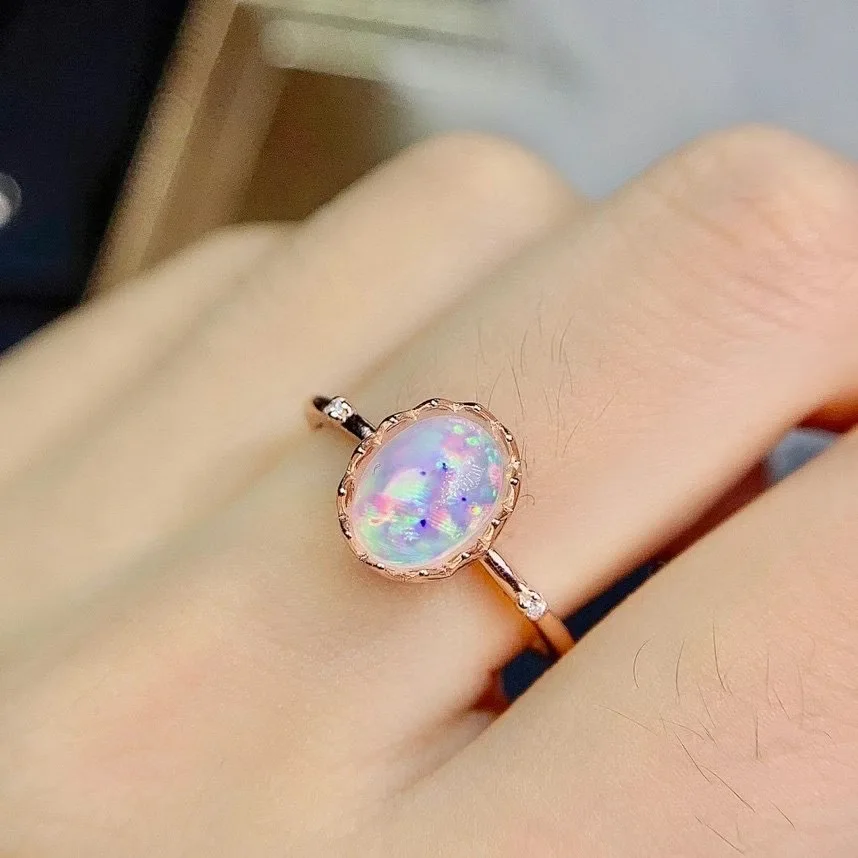 Обручальные украшения кольцо из серебра 100% пробы с натуральным опалом