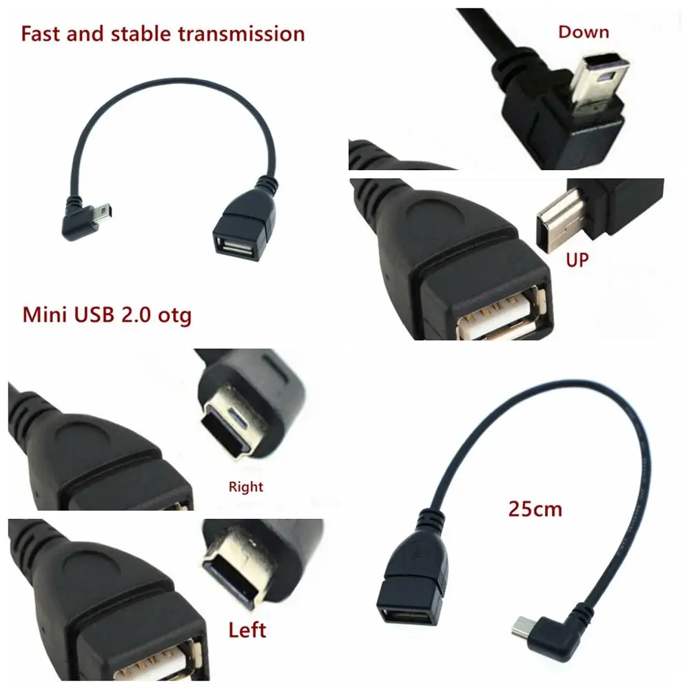 Адаптер otg с Mini USB на 2 0 25 см 5-контактный хост-кабель OTG углом 90 градусов для HTC Samsung