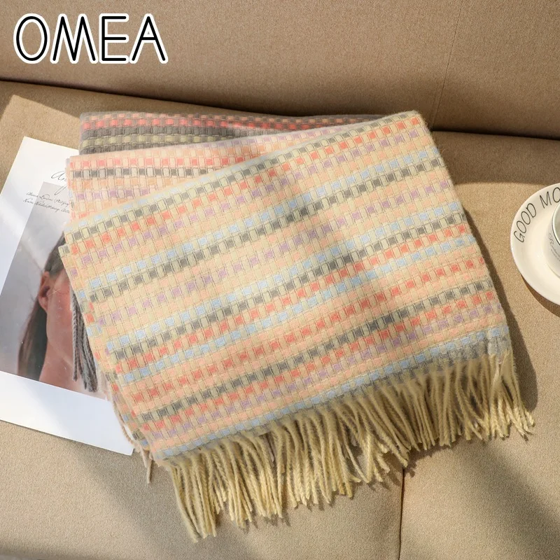 OMEA Зимний новый шарф из искусственного кашемира женский длинный цветной с