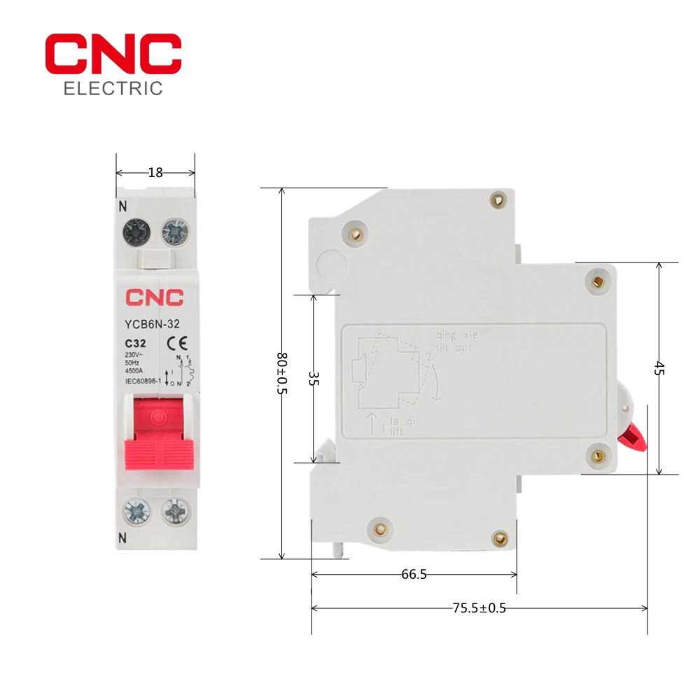 CNC YCB6N-32 миниатюрный автоматический выключатель MCB 6-32A 1P + N фазовый нейтральный