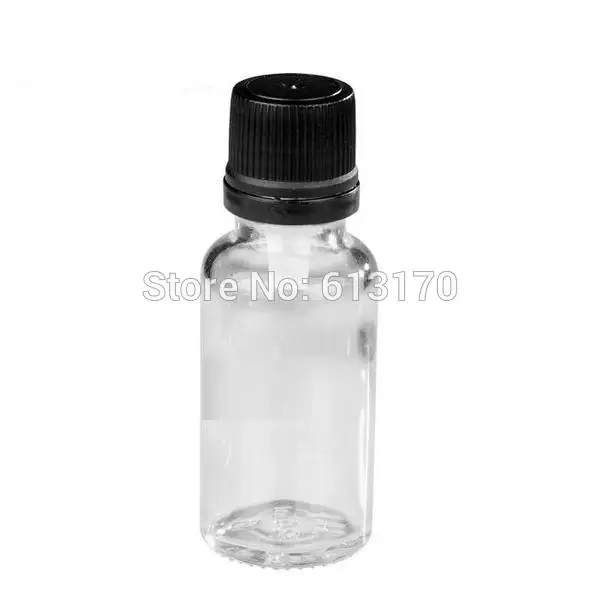 

20pcs 20ML Clear Glass bottles Black screw Tamper Proof cap Empty Essential Oil Bottle Juice Serum container small Sample Vials