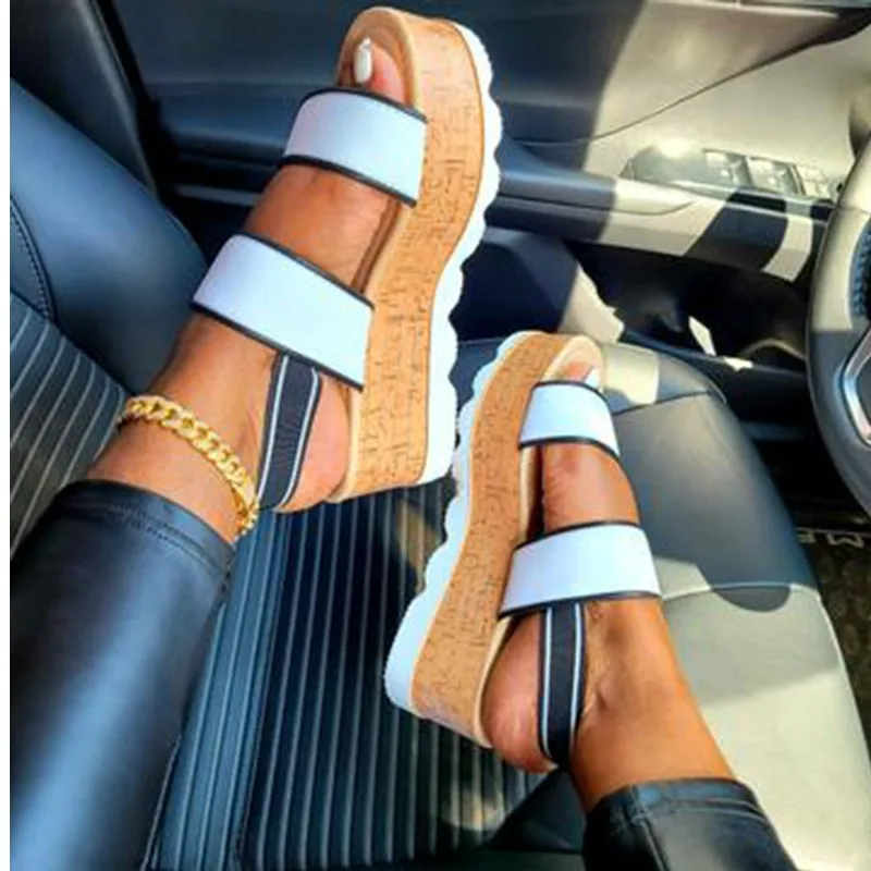 Women TGHDOF Platform Sandals Female Elastic Band Slip On Wedges Ladies Casual Shoes Woman 2021 Summer Footwear Plus Size