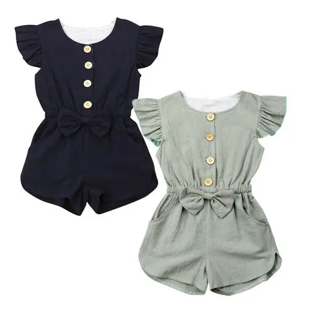 Детский комбинезон на пуговицах без рукавов с оборками|Ромперы| |