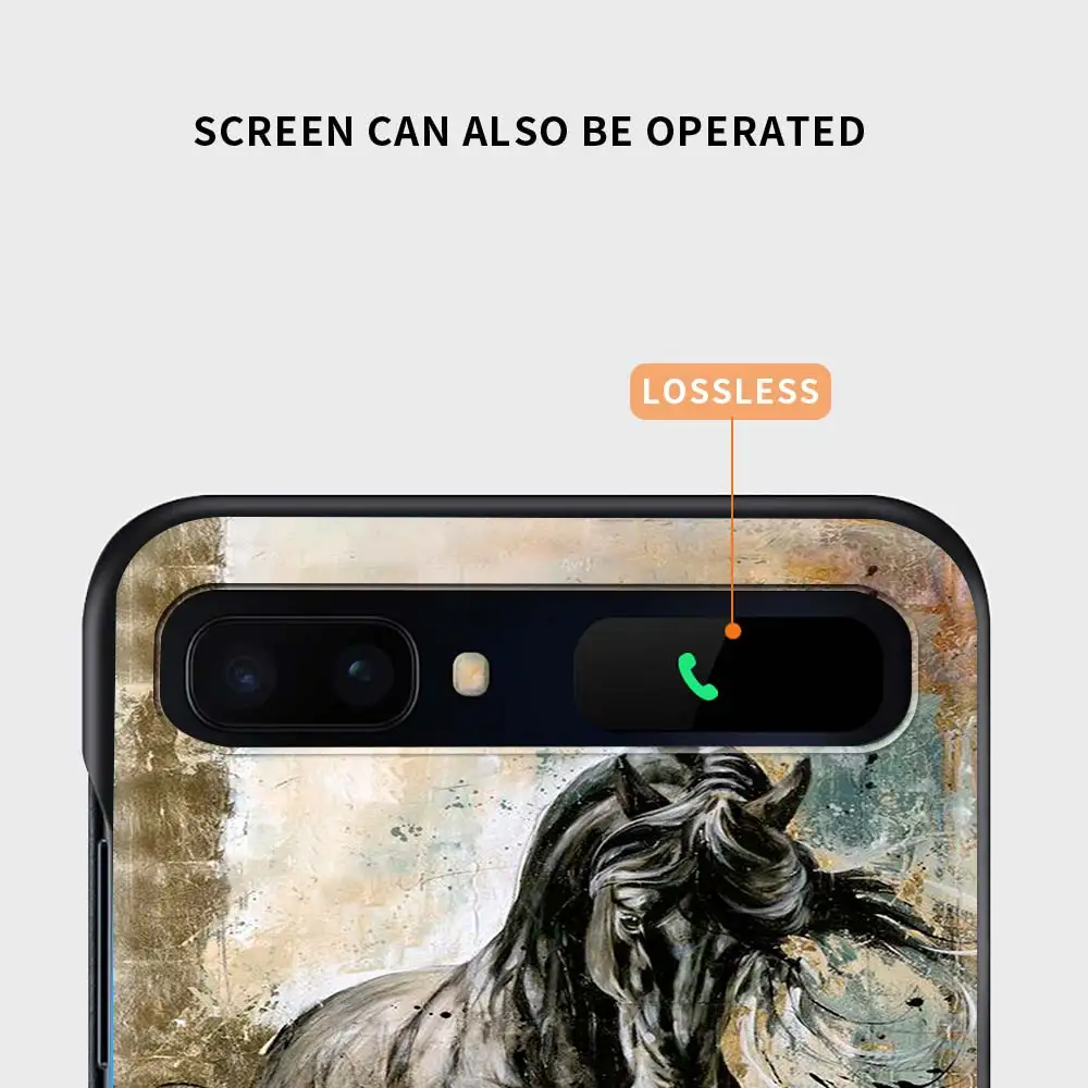 

Black Case for Samsung Galaxy Z Flip Hard Cover for Galaxy Z Flip 5G Phone Coque Funda Fall Shell Sand Painting Horse