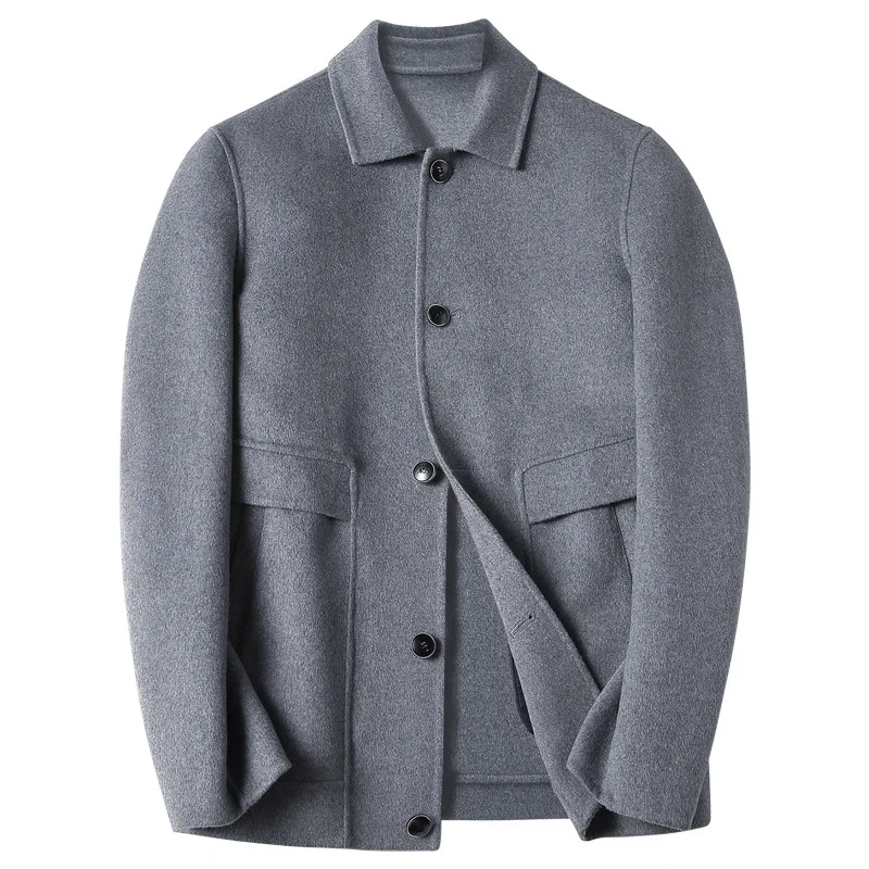 

Wool Double-faced Hand Made Anti-wrinkle Warm Quality Winter Men Jacket Single Breasted Short Style Overcoat Man Woolen Coat