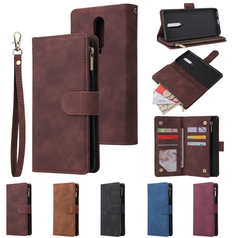 

Zipper Fitted Case For Oneplus 8 Pro 1+8 Luxury Plain Leather Flip Wallet Card Stand Phone Cover For Oneplus 1+7T Pro Coque Capa
