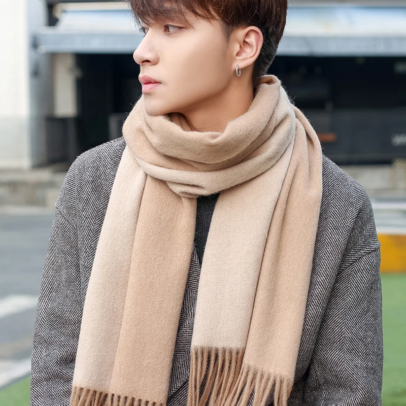 100% Wool Scarf Men Fashion Reversible Neckscarf Echarpe Luxury Brand Winter Cashmere Scarf Male Warm Solid Foulard Hommes