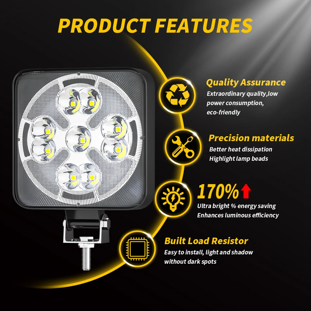 

46W LED Work Light Mini Square LED Light Super Bright Daylight 23LED White Yellow Light for Car Motorcycle Truck Car accessorie