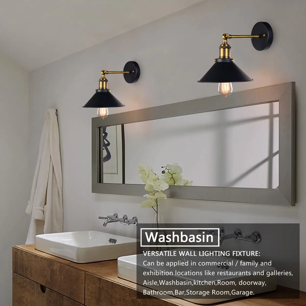 Регулируемая винтажная настенная мини лампа Эдисона бра в стиле лофт с черным