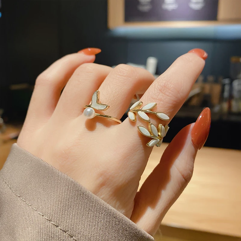 

INS нормкор Стиль белый лист кольцо изящные и модные крутые рыбы кольцо для указательного пальца Dicksoniaceae разъединяющееся кольцо