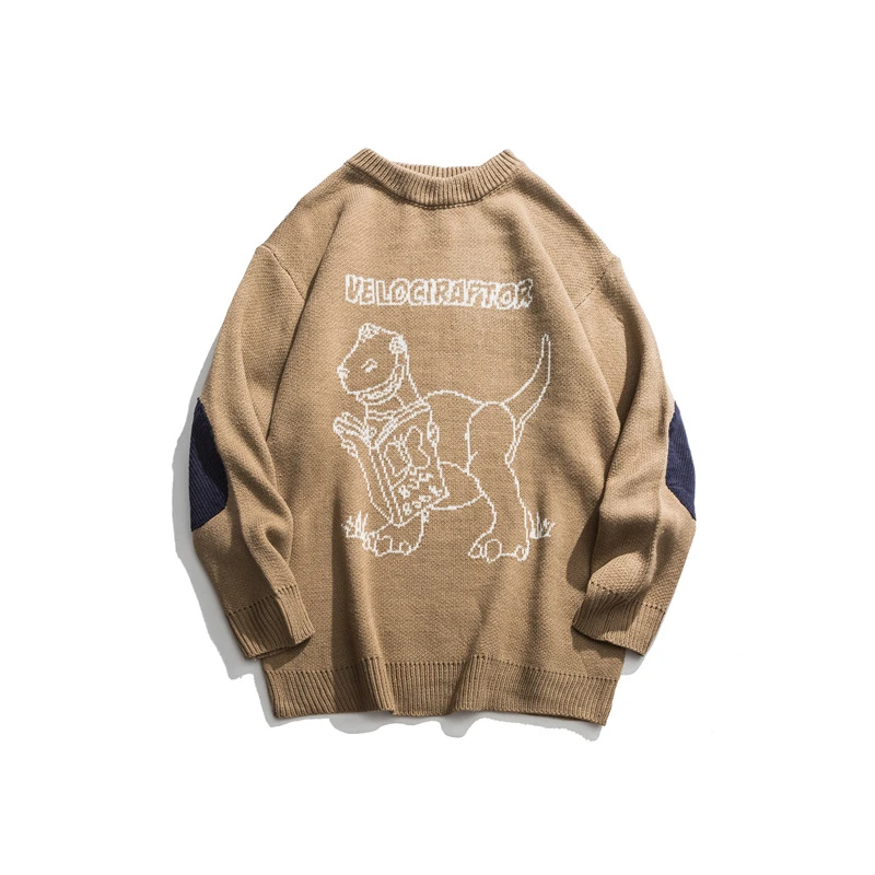 Японский жаккардовый свитер в стиле Харадзюку с нашивками на локтях и