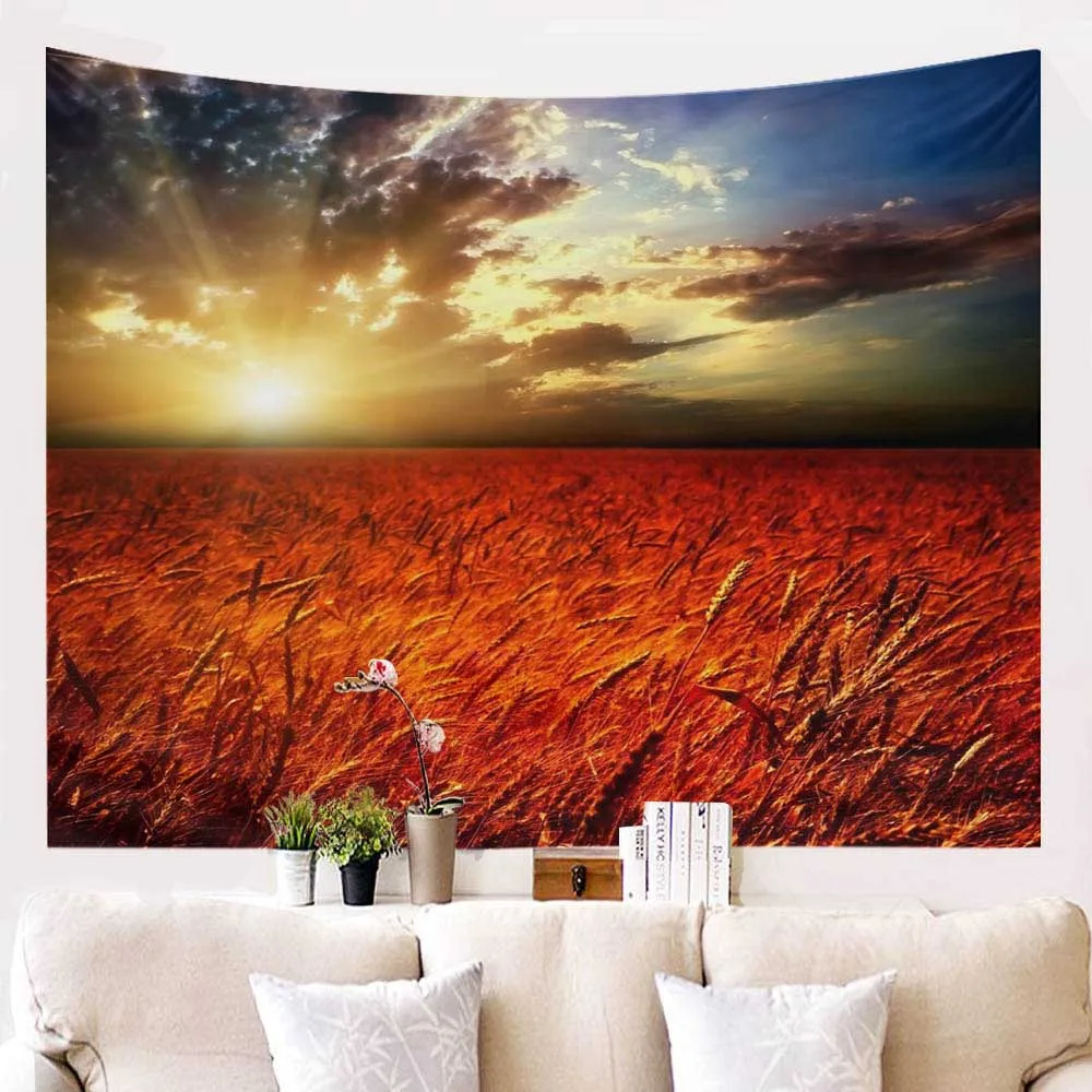 Большой Настенный гобелен с изображением красивого пшеничного поля богемные