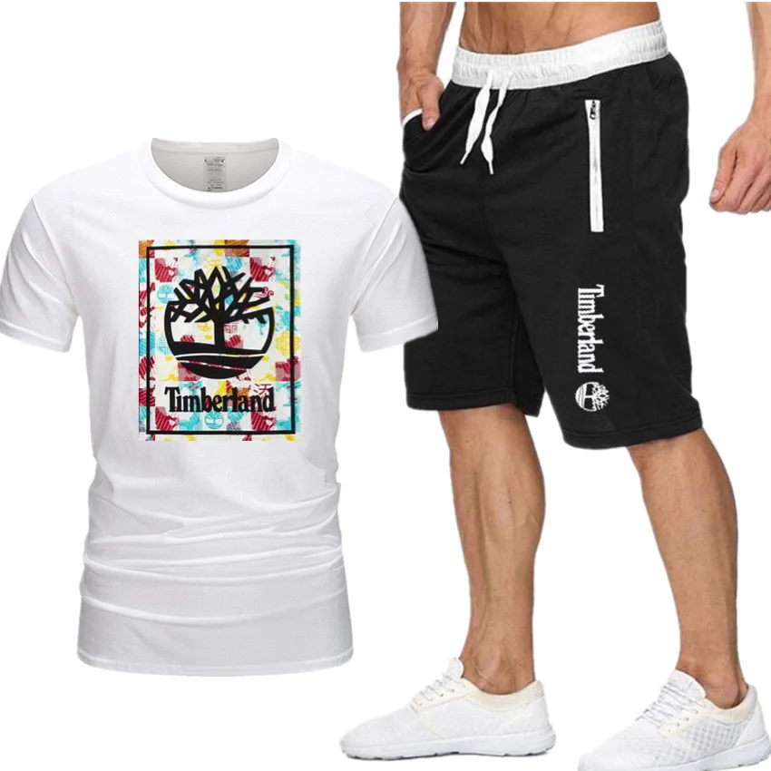 

Футболка и шорты мужские для фитнеса, комплект из 2 предметов, спортивная одежда, хлопковая одежда с коротким рукавом и круглым вырезом, лето