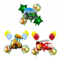1set construction foil balloon excavator firetruck tractor farm balloons latex ball boys gifts birthday party decor kids toys