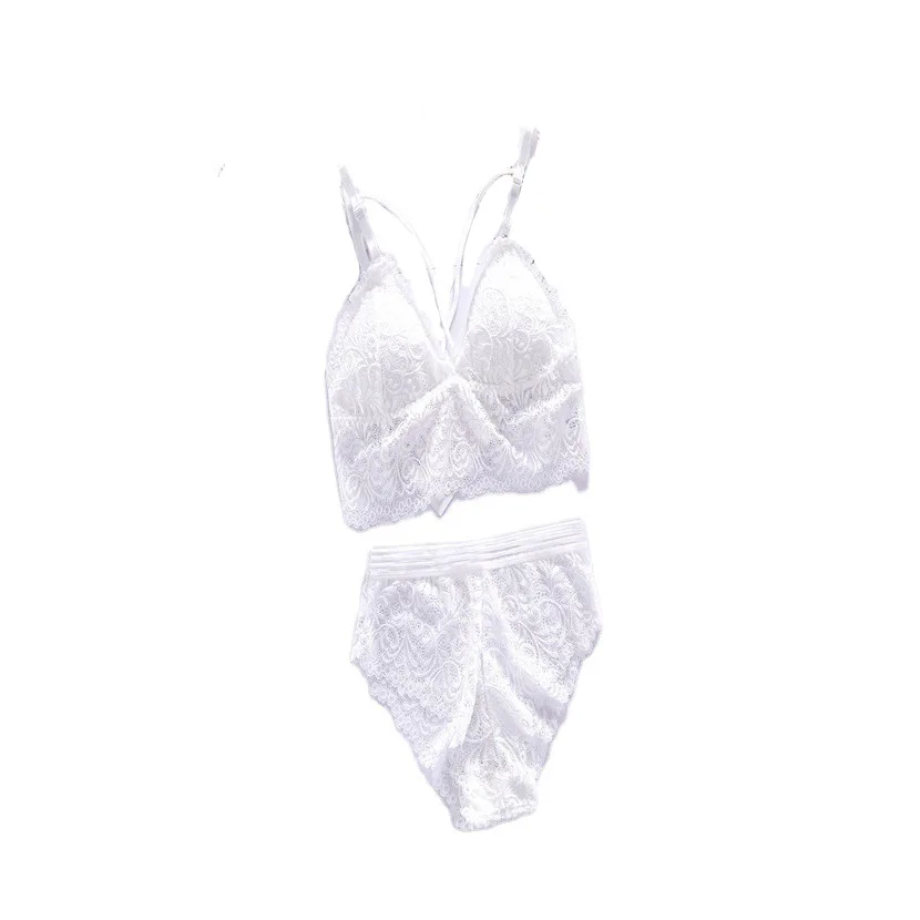 

Sexy Women Embroidery Lingerie Plus Size Lace Collar Wireless Bra Sexy Lingerie Thong Set Hot Erotic