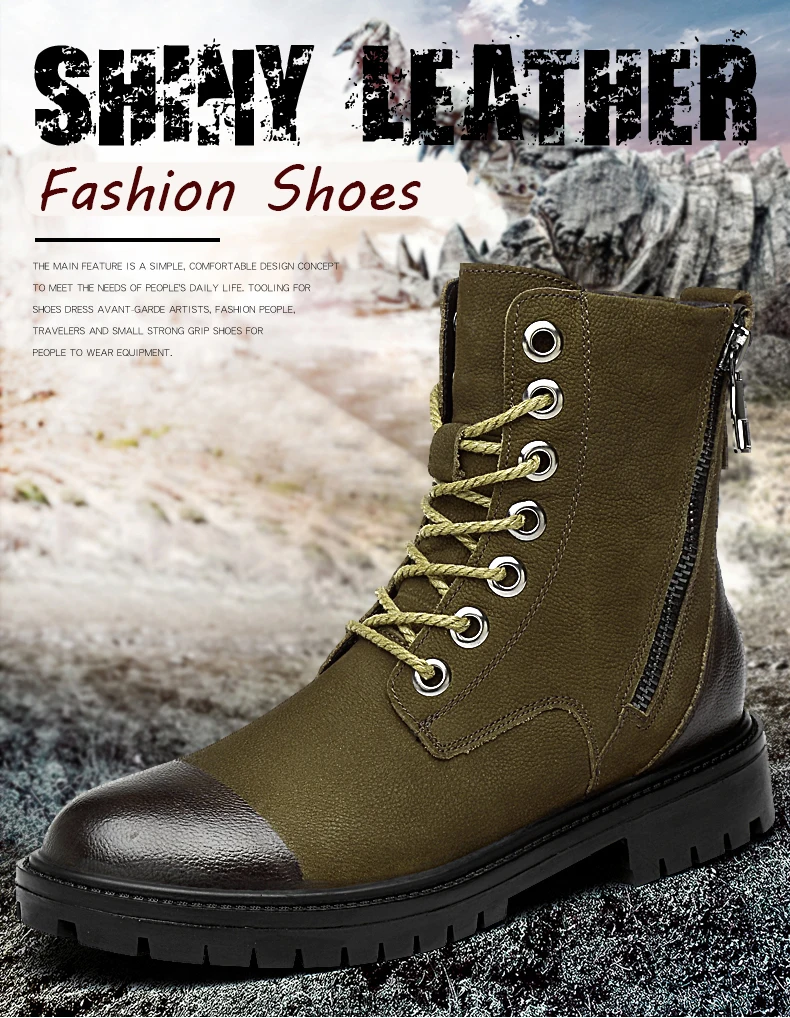 Модная обувь; коллекция года; Botas Invierno Hombre; высокие мотоциклетные ботинки цвета хаки; мужские зимние ботинки на меху черного цвета; мужские ботинки на молнии сбоку; 37-47