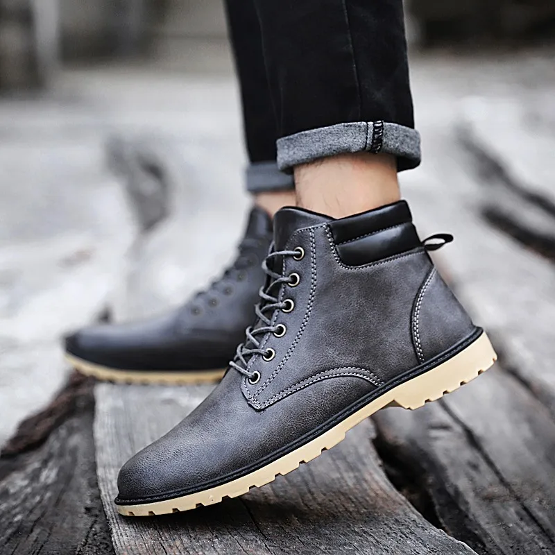 

2019 New Men Boots High Quality Genuine Leather Boots High-top Fashion Casual shoes Men Zapatillas Work Shoes sapato masculino