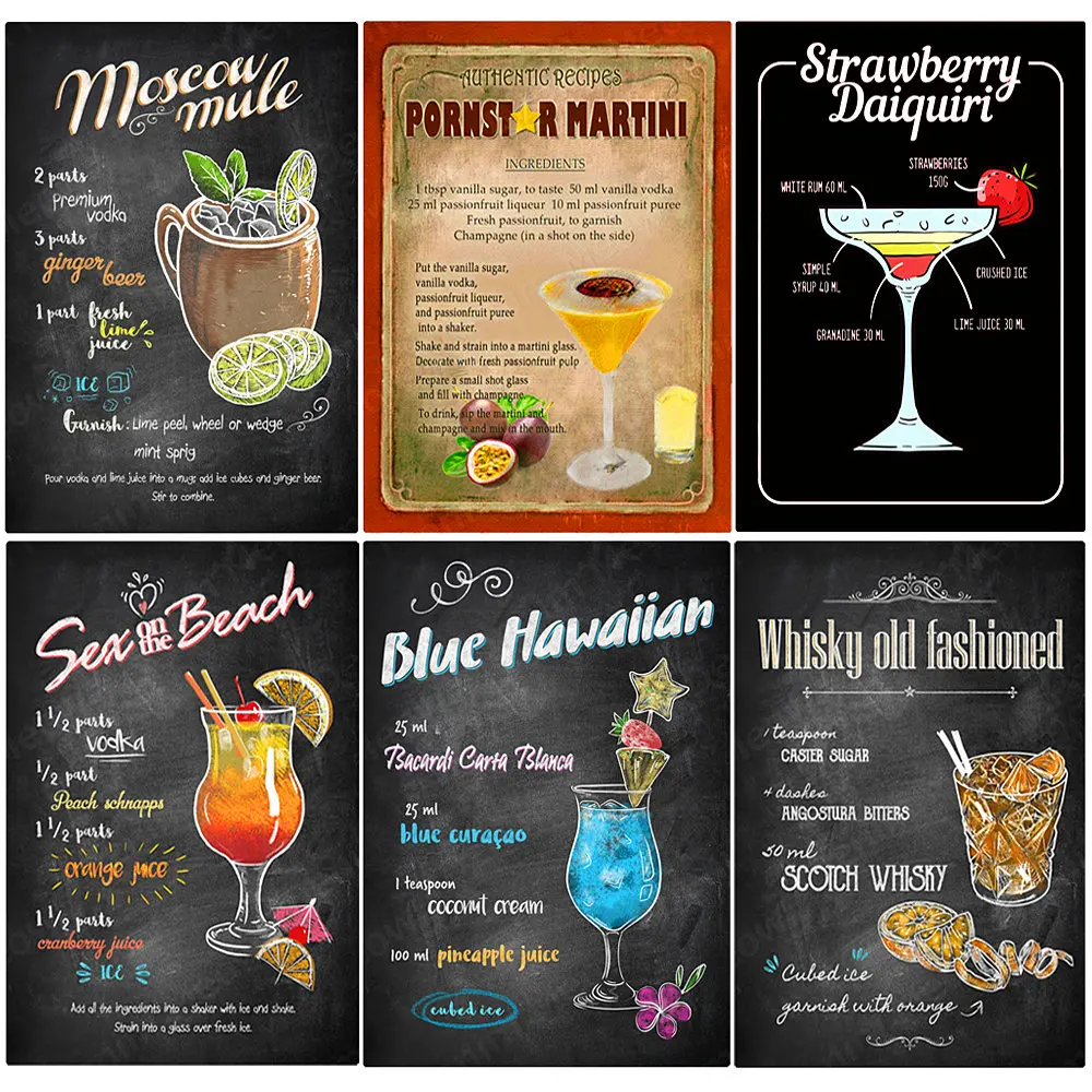

Pornstar Martini Metal Poster Whisky Old Fashion Moscow Mule Cocktail Vintage Tin Signs Pub Bar Wall Art Plate Home Decor N351