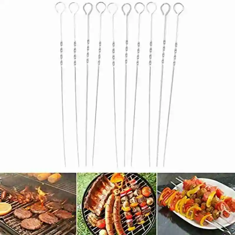 10 шт. Сталь барбекю иглы гриль кабоб из Шашлыка на плоской подошве шампура Bbq игла
