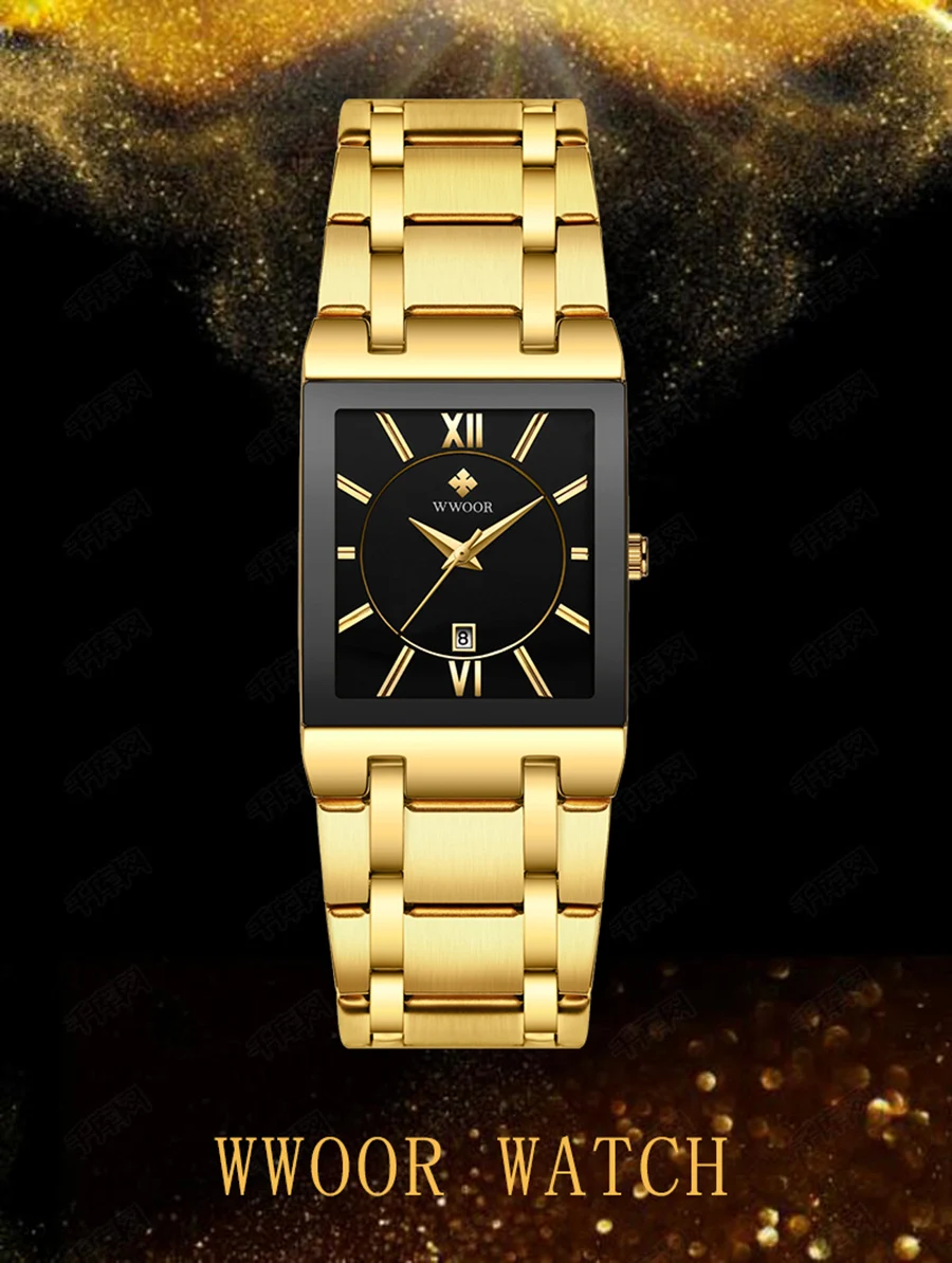 Relogio Masculino WWOOR Gold Black Watch Men Quartz Waterproof Wrist Watch For Men Fashion Square Casual Clock Male Dropshipping