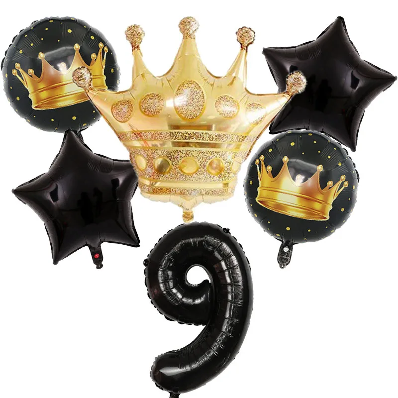 

Black Gold 0 1 2 3 4 5 6 7 8 9 Crown Number Foil Balloons Kid Adults Birthday Party Decor Supplies Inflatable Balloons Kids Toys