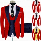 Жаккардовый костюм для мужчин из 3 предметов, приталенный пиджак, двубортный жилет, брюки, для выпускного вечера, свадебный смокинг, под заказ