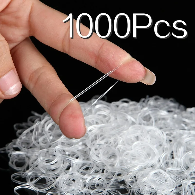 1000cs прозрачная эластичная канатная Резиновая лента для волос женщин и девочек