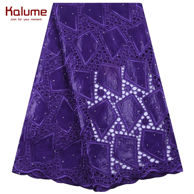 

Kalume Latest Bazin Riche Lace Pure White African Lace Fabric 5 Yard Nigerian Voile Lace Fabric With Stones For Party Dress 1891