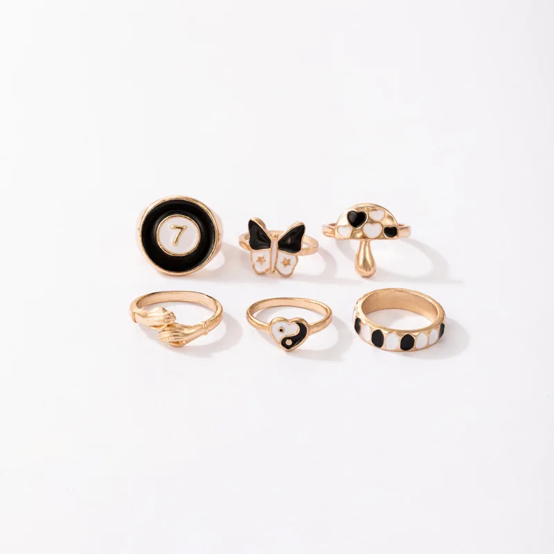 Модные металлические геометрические кольца женские этнические черные тай-чи