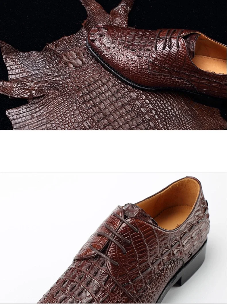 Fashion Authentic Crocodile Head Skin Men Business Dress Shoes Exotic Genuine Real Alligator Leather Handmade Male Lace-up Shoe