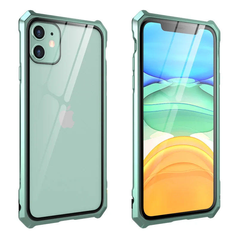 Роскошный металлический корпус для iphone 11 Pro Max, задняя крышка из закаленного стекла для iphone 11 Pro, алюминиевая рамка для iphone 11 - Цвет: light green