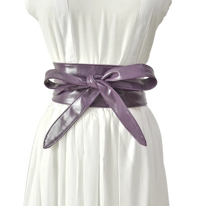 purple belt Autumn Winter Solid Multicolor Wide Waist Belts Women's Fashion Accessories Wild Decorative Ribbons Bow Tie Leather Belts AN1161 - Цвет: purple belt