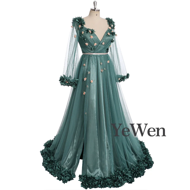 Дубай с длинным рукавом Зеленые Сексуальные вечерние платья 2020 ручной работы