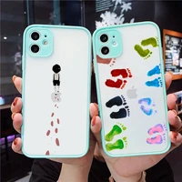 dog footprint paw colorful cute phone case for iphone 13 12 11 mini pro xr xs max 7 8 plus x matte transparent blue back cover