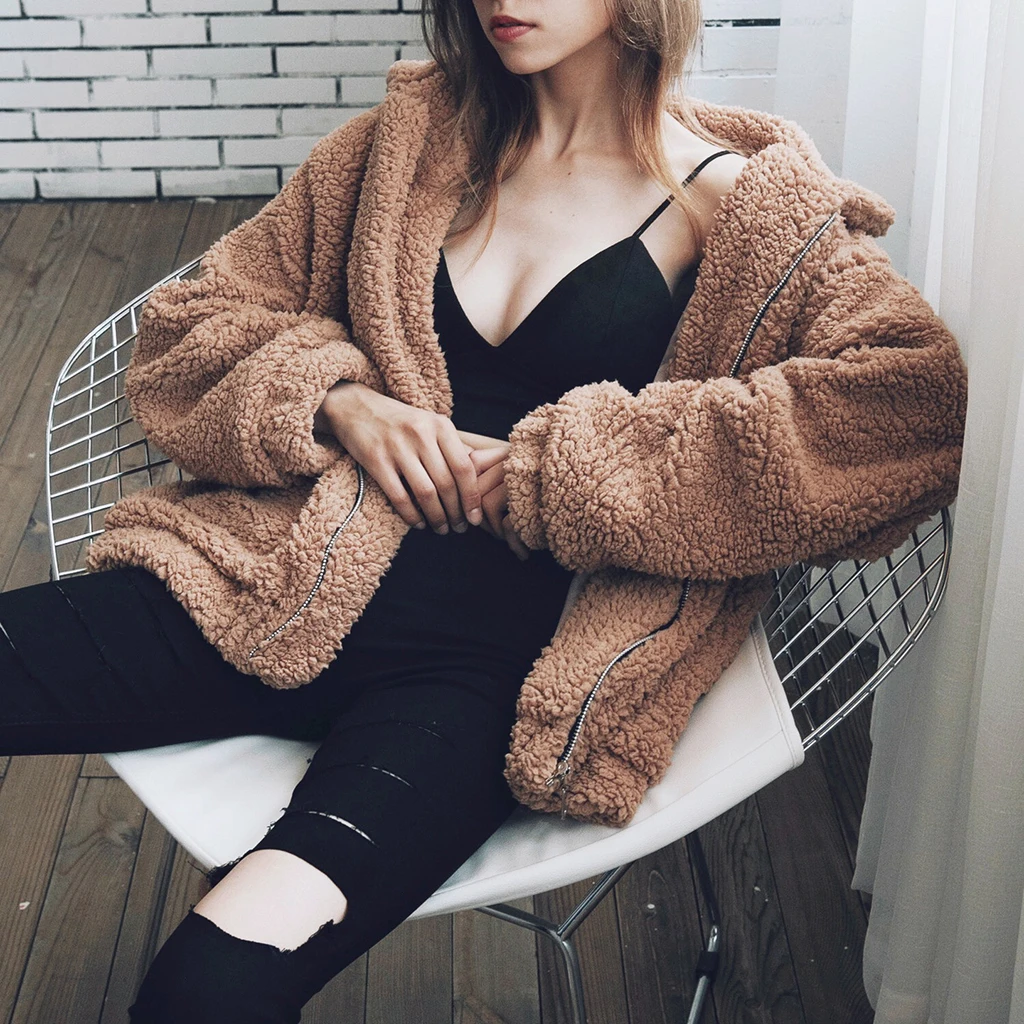 

Cozy Oversized Fleece Coat Faux Shearling Jacket Winter Boyfriend Outerwear