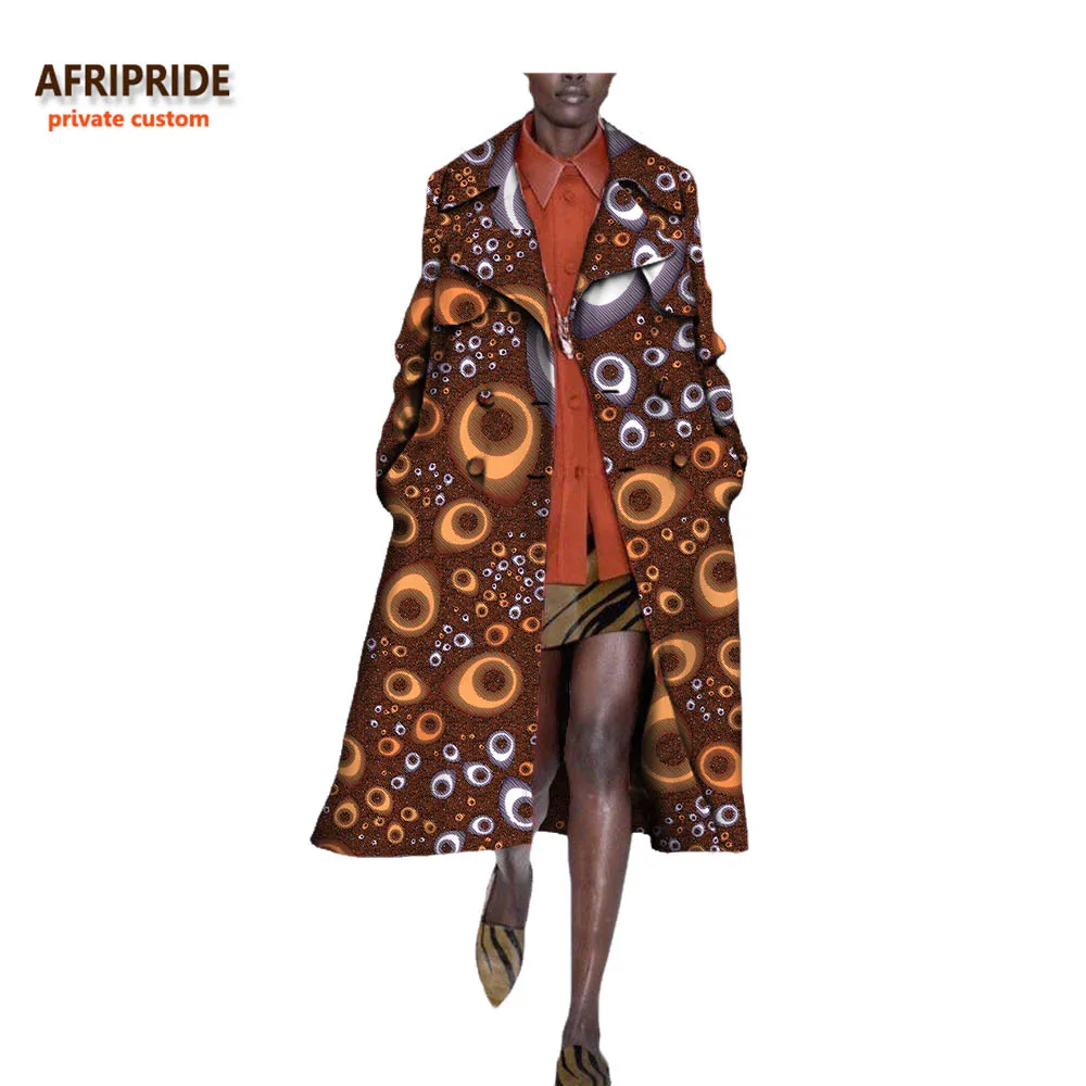 Осеннее Африканское длинное женское пальто AFRIPRIDE, длинный рукав, длина до середины икры, на пуговицах, с отложным воротником, повседневное пальто A722417 - Цвет: 573