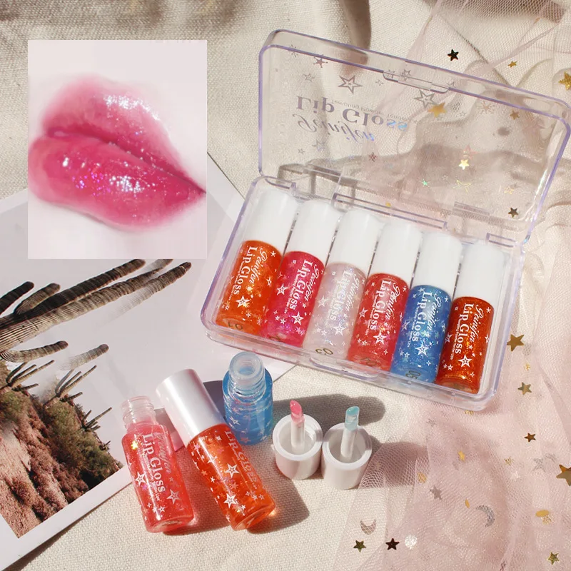 

6pcs/ Set Mini Lip Gloss 6 Colors Alluring Pink Glitter Lip Glaze Moisturizing Long Lasting Lips Makeup Cosmetics TSLM1
