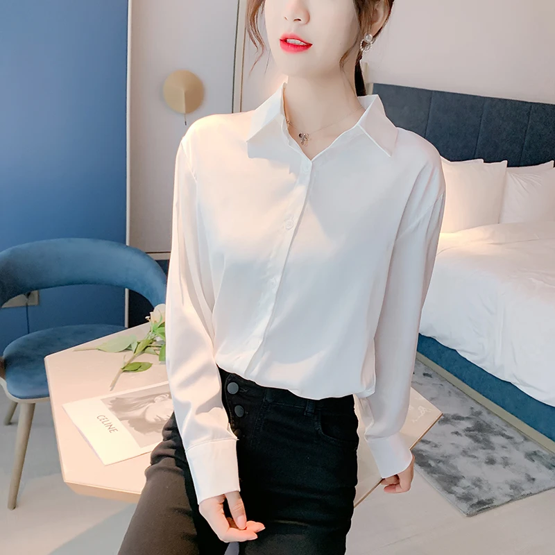

Chiffon White Shirt Female 2021 Spring Autumn New Shirt Female Long-Sleeved Professional Female Student Shirt Thin Casual Top