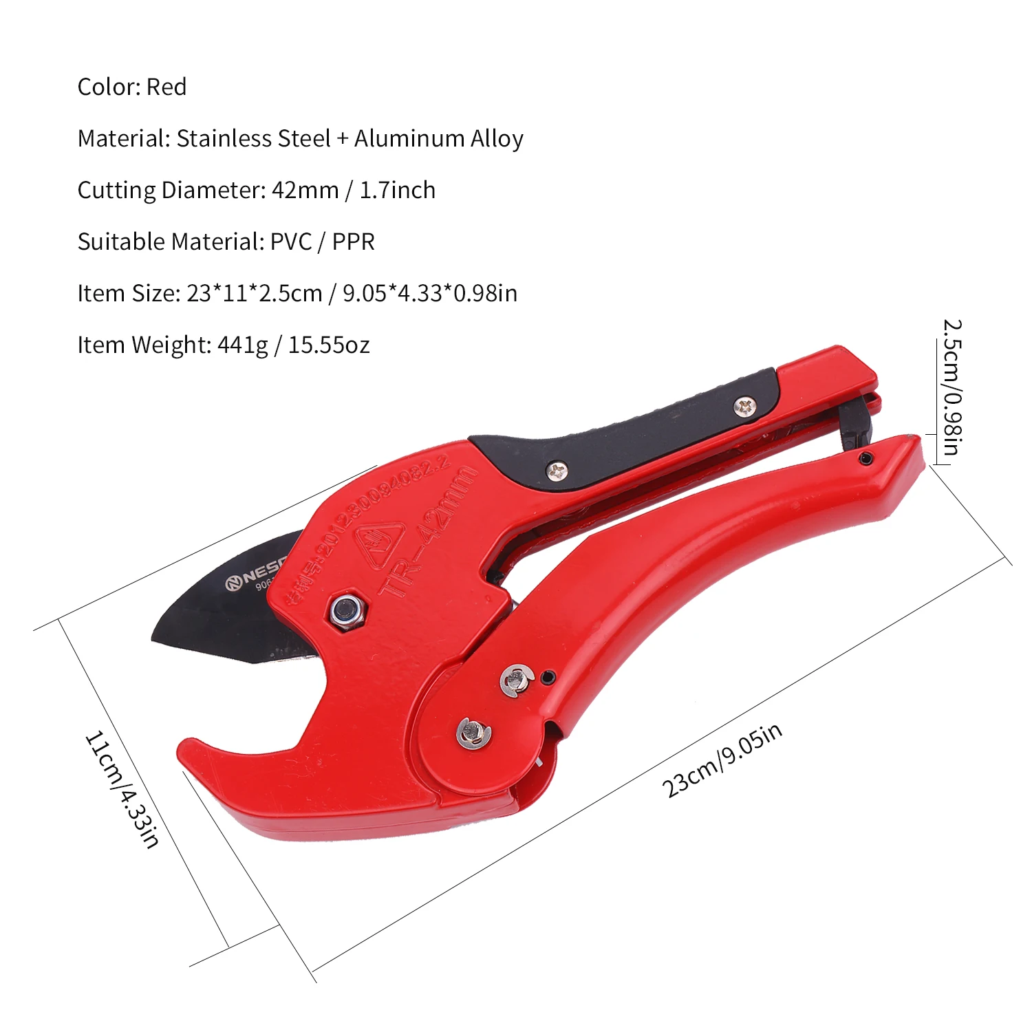 

Handheld Heavy-duty Ratchet Pipe Cutter for Outer Diameter Under 42mm / 1.7" PVC/PPR Hose Tube Cutting Tool