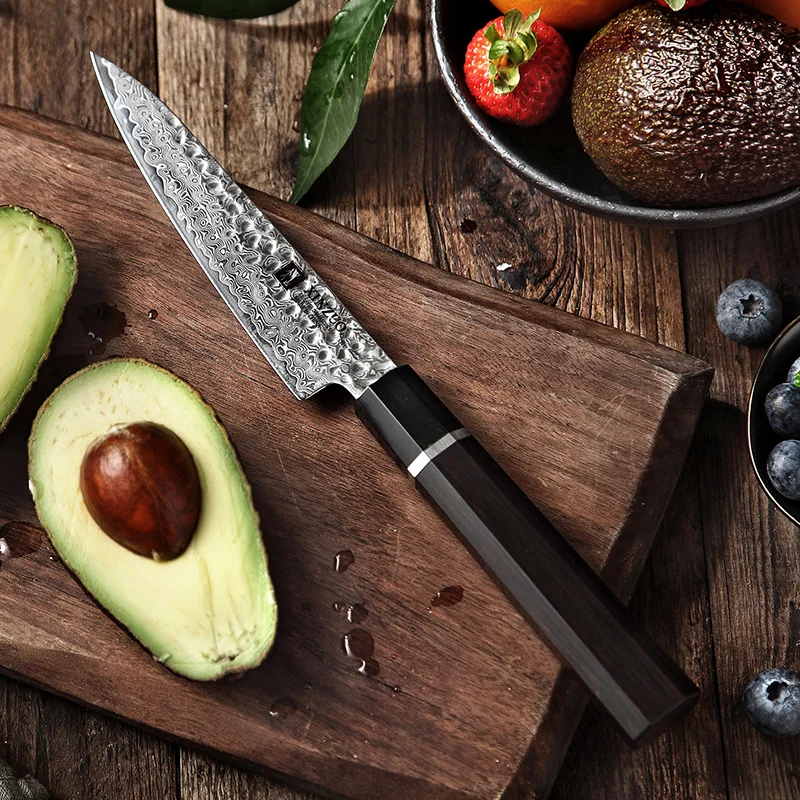 XINZUO 5&quot Utility Kitchen Knife High Carbon Damascus Stainless Steel Fruit Paring Slicing Ebony Wood+Buffalo Horn Handle | Дом и сад