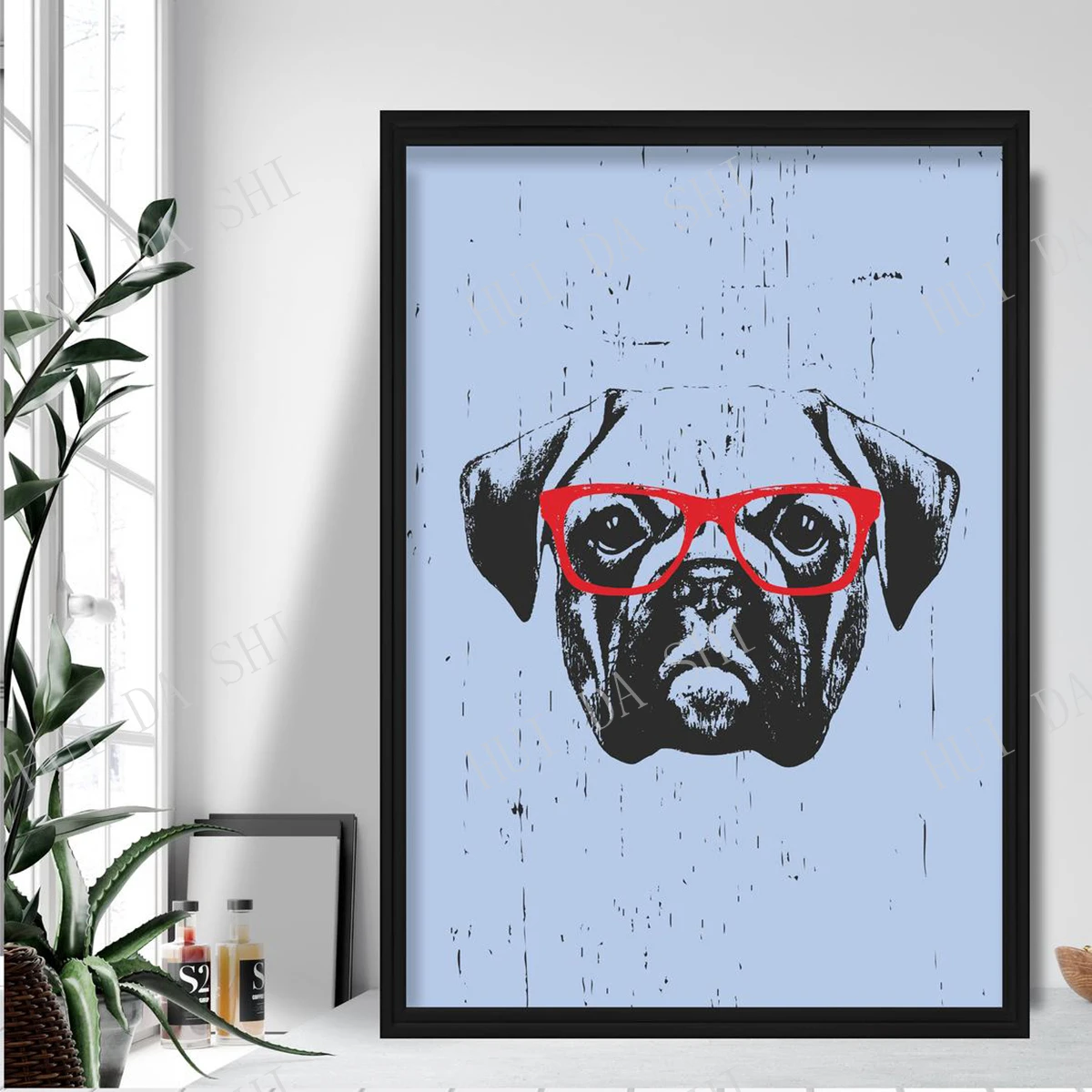

Grunge Style Art Dog Print Boxer SKETCH Glasses Picture Poster
