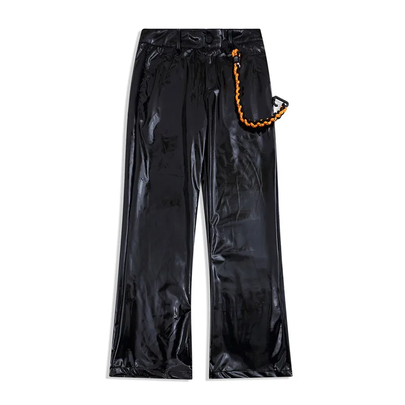 

Мужские черные расклешенные мешковатые брюки Vibe 2021 в стиле панк из искусственной кожи, прямые женские повседневные брюки для вечерние, брюк...