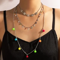 huatang bohemian colorful crystal beaded necklace for women multi layer silver color star tassel clavicle chain trendy jewelry