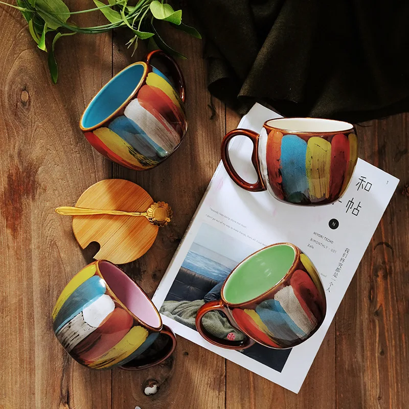

Ceramic Water Cup Creative Hand Color Coffee Cup Milk Cup Couple Cup Breakfast Cup Mug With Lid
