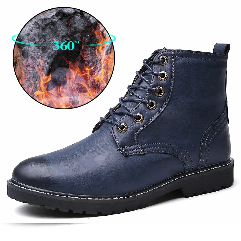 Blue(fur) Sanzoog/зимние кожаные ботильоны; мужские ботинки Dr Martins; Botines Hombre Dr. Martens; Erkek Bot Botte Homme; высокие ботинки в британском стиле - Цвет: Blue(fur)