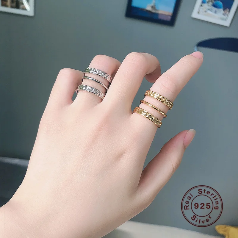 

925 Sterling Silver Ring Street Shooting Exaggerated Three Layer Jewelry Temperament Hollow Golden Girl Light Luxury Wild Ring