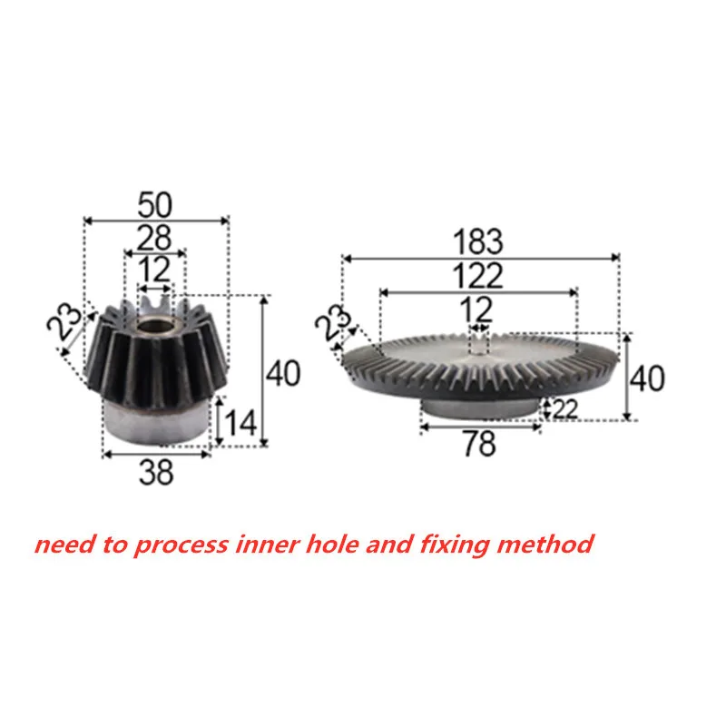 

4：1 bevel gear 3modulus 15teeth with 60teeth inner hole12mm 90 degree drive reverse steel gear steel gear