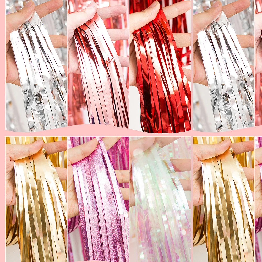 Tassel Rainsilk Curtain Wwedding Birthday Party Baby Shower Background Wall 1 year Old Balloon Color Striped Decoration Supplies