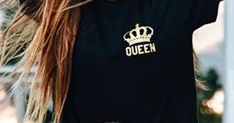 Queen Футболка с буквенным принтом King queen, свободная футболка с коротким рукавом и круглым вырезом, летняя женская футболка - Цвет: Queen