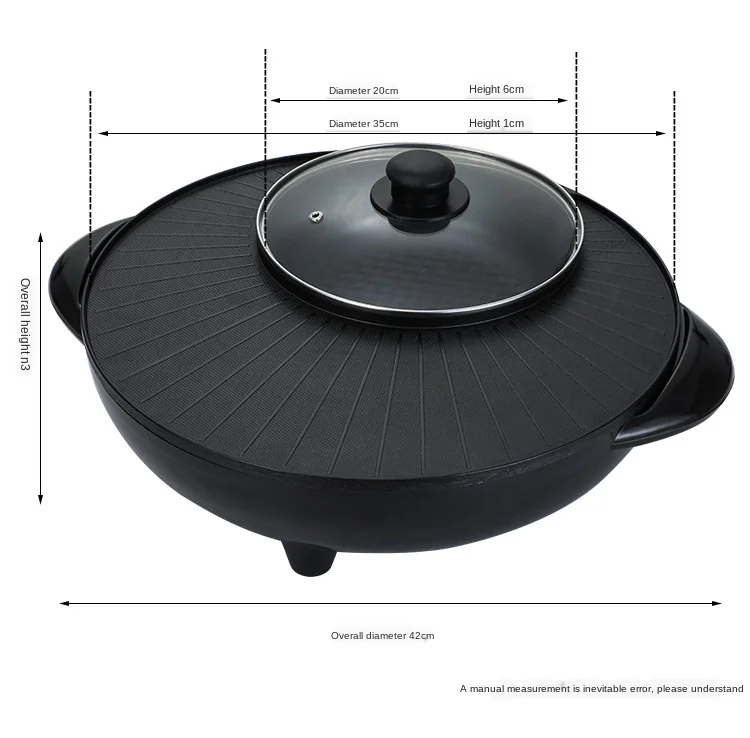 2in1 электрическая сковорода-гриль для тушеного мяса с масляный поддон